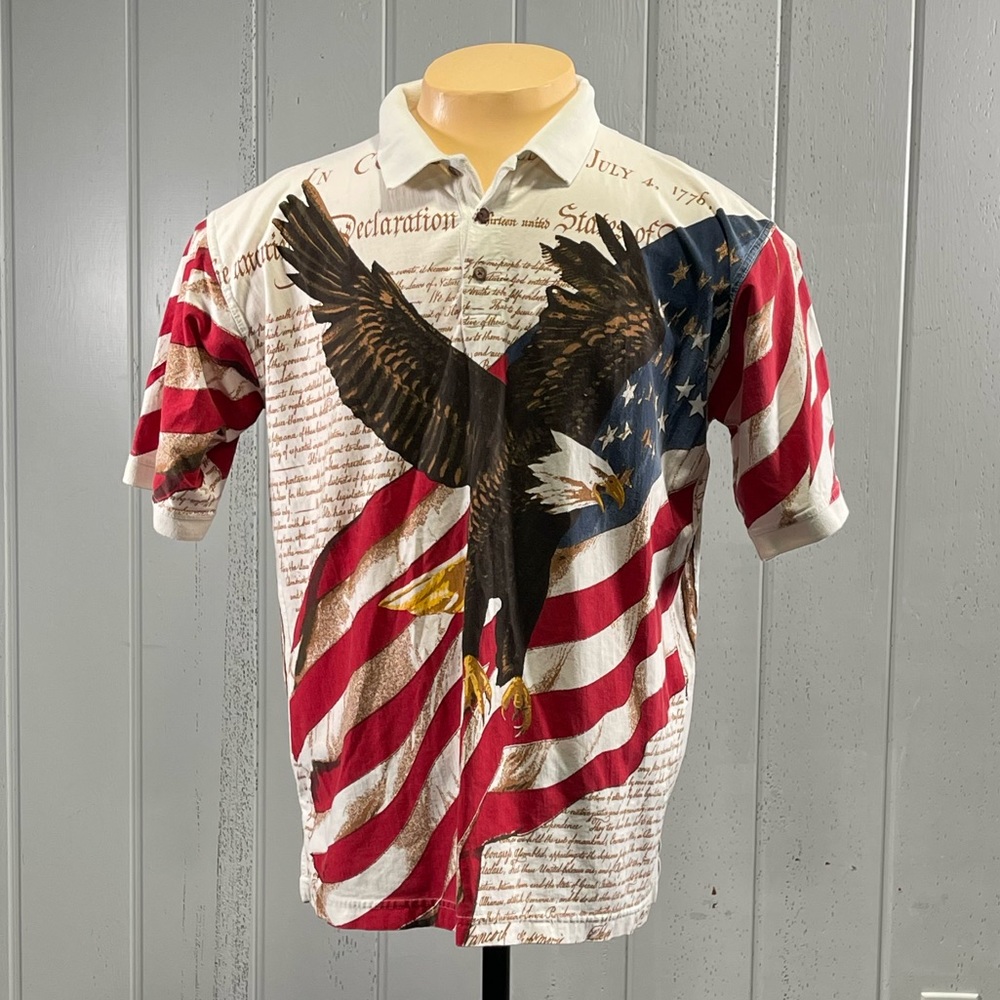 *American Flag Patriotic Eagle Men’s Polo Short Sleeve Shirt Sz XL